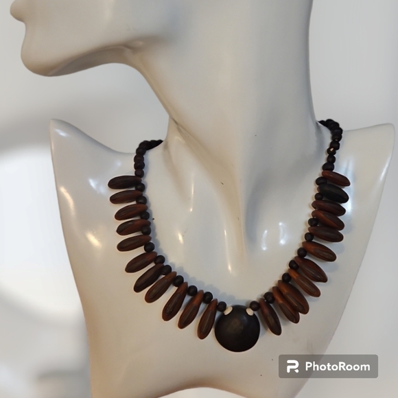 VTG 1970s Unisex Lucky Sea Bean Beaded Barbarian Surfer Choker Necklace - Picture 1 of 7
